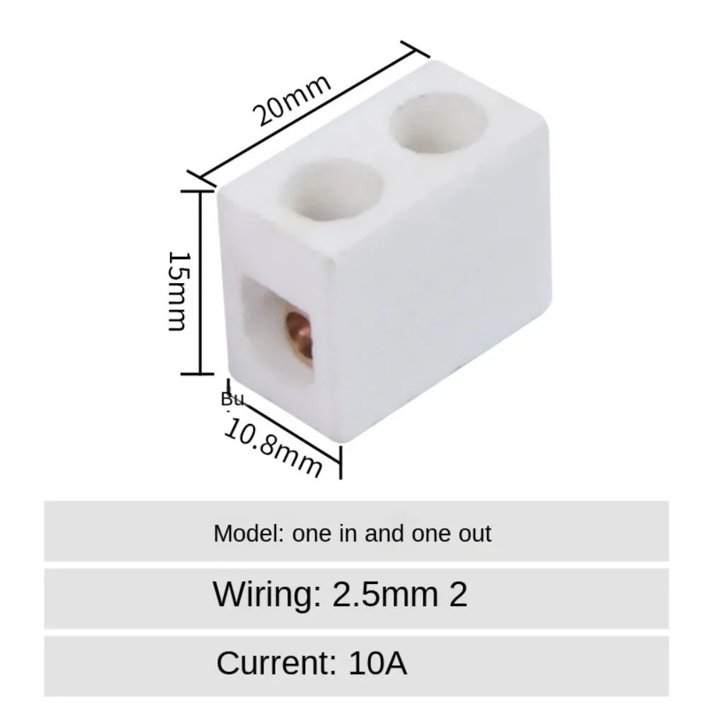 1 In 1 Out Ceramic Wiring Terminal Block 2 In 2 Out High-temperature Resistant Ceramic Terminal Post 250V Copper