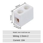 1 In 1 Out Ceramic Wiring Terminal Block 2 In 2 Out High-temperature Resistant Ceramic Terminal Post 250V Copper