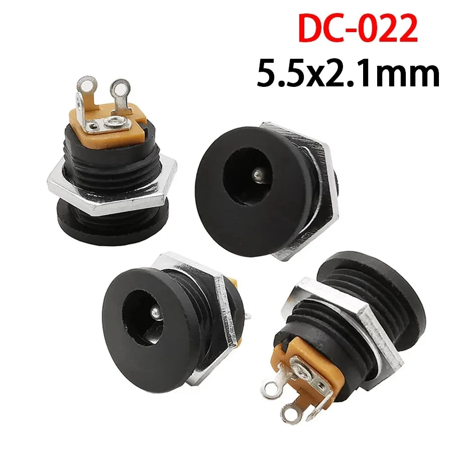 DC-022 5.5x2.1mm DC Power Female Socket Connector DC Plug Jack Screw Nut Interface Panel Mounting Socket Connector DC022 5.5*2.1