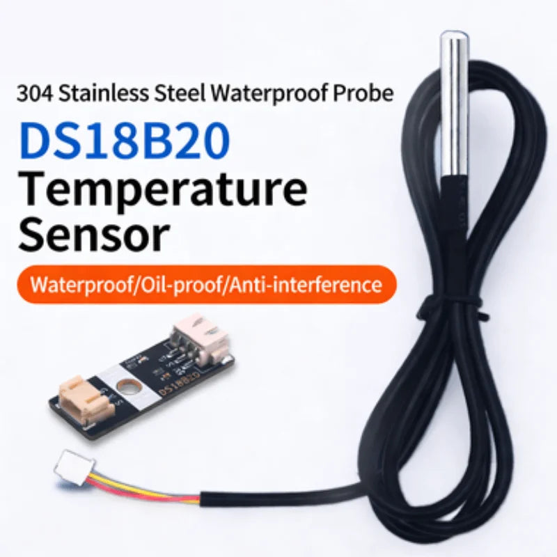 DS18B20 Temperature Sensor Module 304 Stainless Steel Waterproof Probe Waterproof Oil-proof Anti-interference GVS PH2.0 Interfac