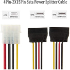 5pcs 4 Pin Molex To 2×15 Pin SATA Power Y-Cable Adapter For IDE 8 Inches