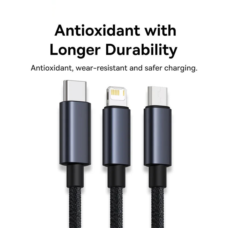 Baseus 3 in 1 USB Cable Type C Cable For Samsung Xiaomi Mi 9 Huawei Cable For iPhone 13 12 11 Phone Charger Micro USB Data Cable
