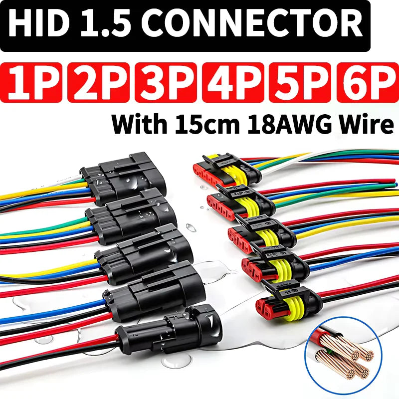 5/20/100 Sets 1/2/3/4/5/6 Pin Way Waterproof Electrical Wire Connector Plug 1.5mm Terminals 2Pin HID Plug Auto Xenon Lamp Plug
