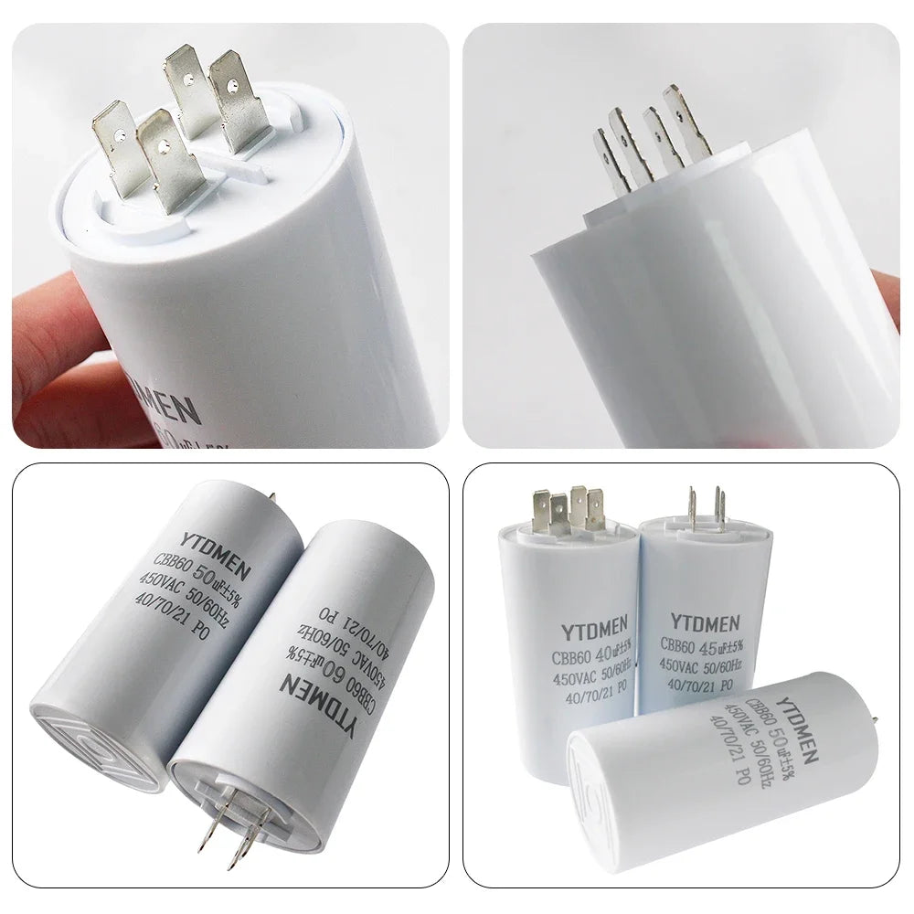 AC 450V CBB60 Dual Insert Motor Starting Capacitor 4pin 4UF-60UF Replacement Motor Run Capacitors For Air Compressor Water Pump