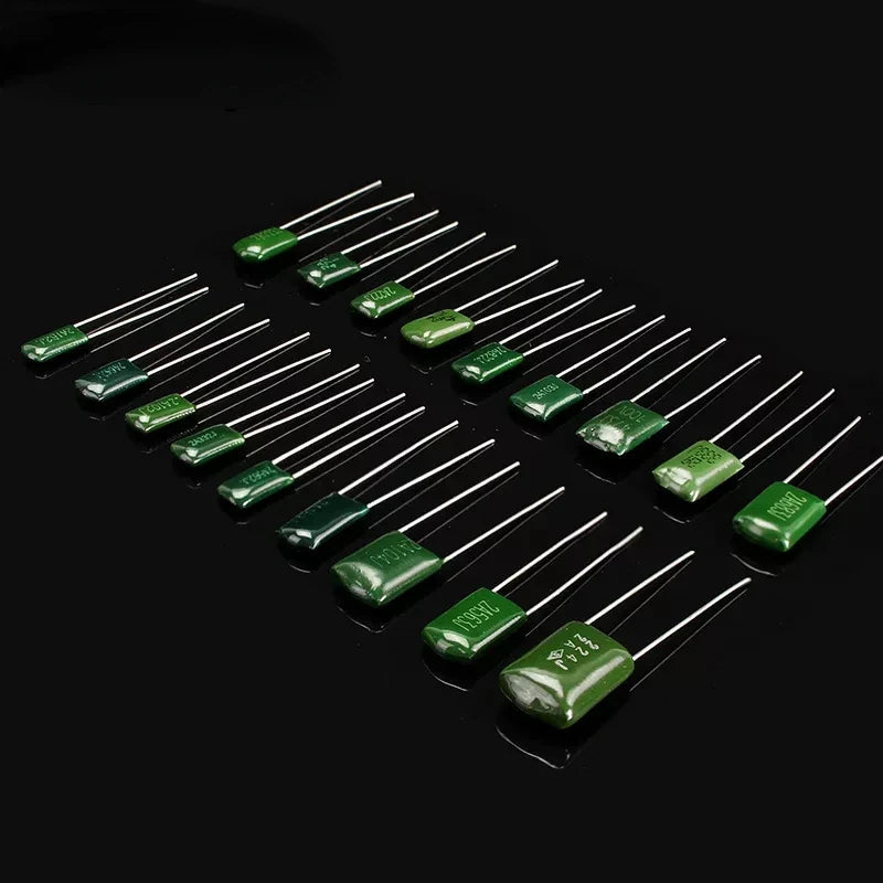 150/180/620PCS Polyester Film Capacitor Kit 100V 0.33NF-470NF 1nF 1.5nF 2.2nF 100nF 2A102J 2A333J 2A222J 2A392J 2A332J 2A822J