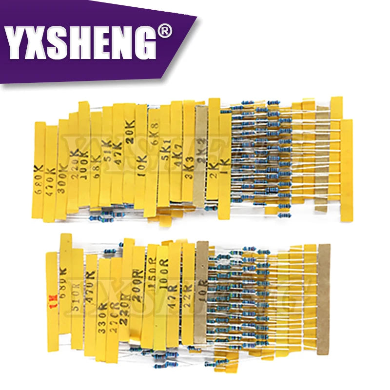 300/600PCS/Set 30 Kinds 1/4W Resistance 1% Metal Film Resistor Pack Assorted KIT Set1K 10K 100K 220ohm 1M Resistors
