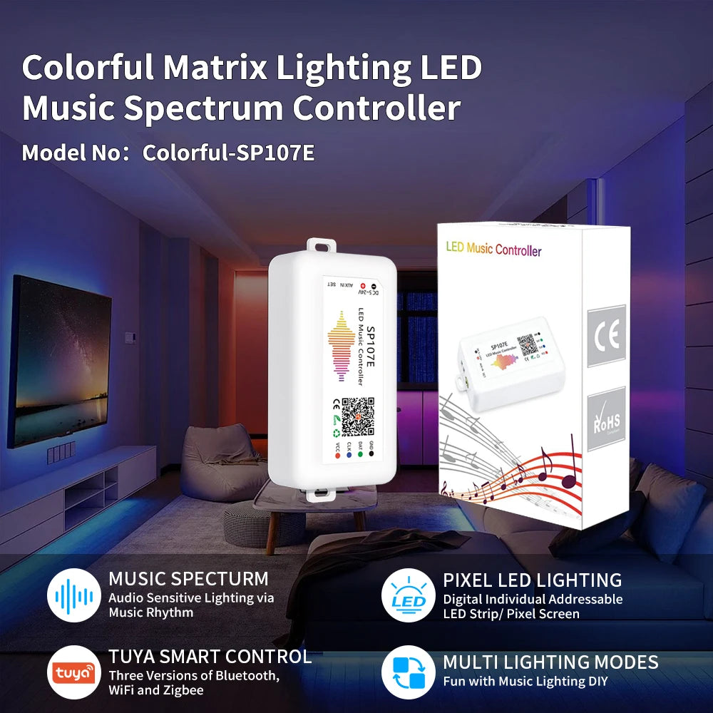 Ws2812B Led Rgbic Strip Light Controller Dc5V-24V WiFi Sp511E Music Ws2811 Sk6812 Sp107E Addressable Sp107E Smart App Controller