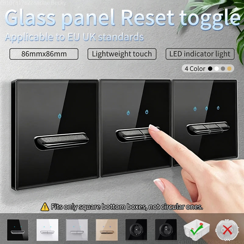 Retro Toggle Light Switch Glass Panel Wall Switch 2 Way EU UK Standard 16A LED Indicator Luxury Vintage Home Interior Ornament