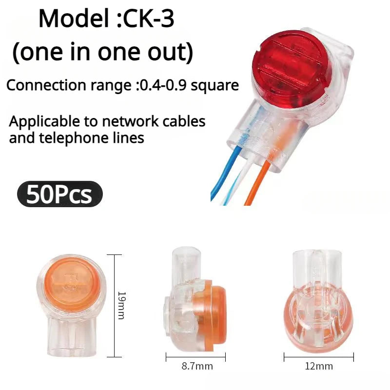 50Pcs K1 K2 K3 Connector UY1 UY2 UR Wire Connector, Waterproof RJ45 RJ11 Telephone UY Splice Connector Network Cable Terminals