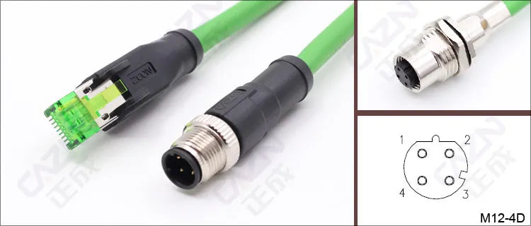 M12 Connector 4 Pin D Code Male to RJ45 Waterproof Ethernet Connector Industrial Ethernet Ethercat