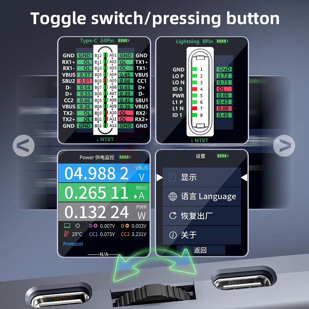 QianLi IBridge A3 Lightning Type-C Tail Plug Comprehensive Analysis Tester for iPhone Phone Charging Port Fault Detection Repair