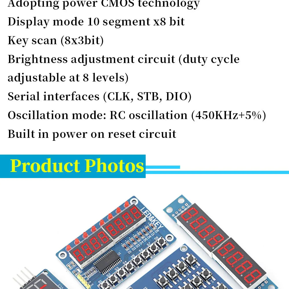 MGQH TM1637 4Bits / TM1638 / 74HC595 8 bit Digital LED Display Module 7 Segment 0.36Inch Clock RED Anode Tube Four Serial Driver