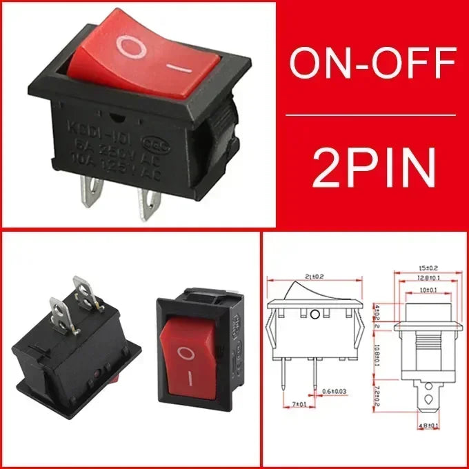 10/30/100 Pcs KCD1 Snap - in Boat Rocker Switch - SPST ON - OFF, 2/3/4 Pin, 250V 6A (AC) / 125V 10A, 2P Toggle Power Snap Switch
