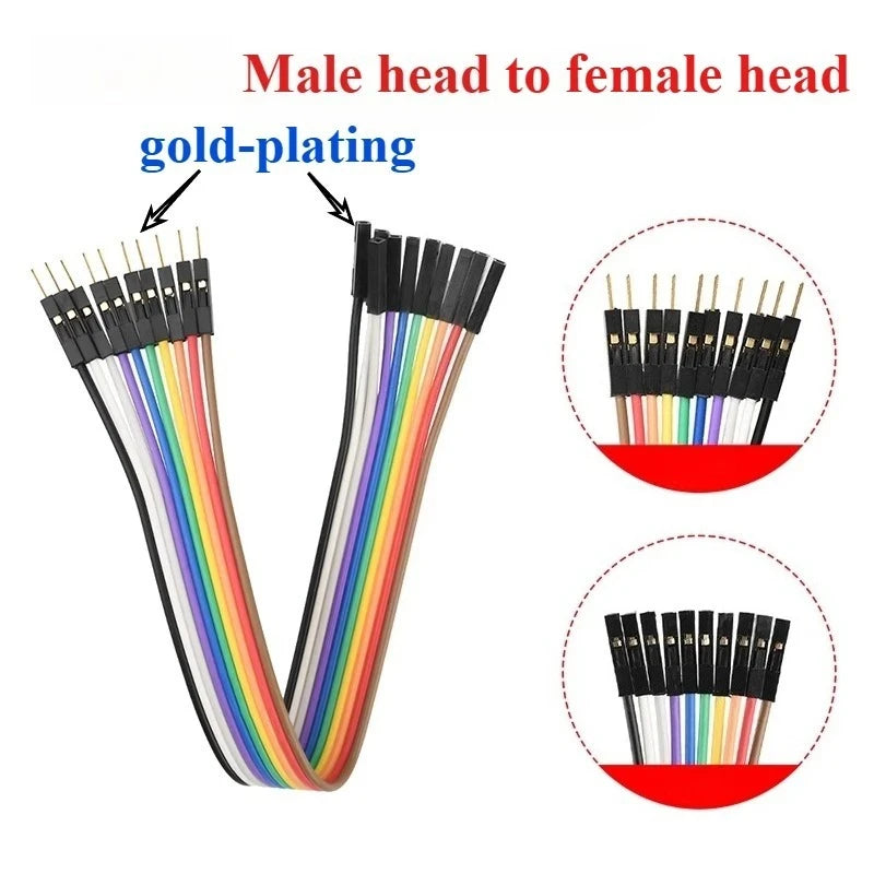 10PCS/lot Gold Plated Pure Copper Thickened DuPont Wire 24AWG Male to Female to Male Ribbon Wire DuPont Connector Wire 20cm/30cm