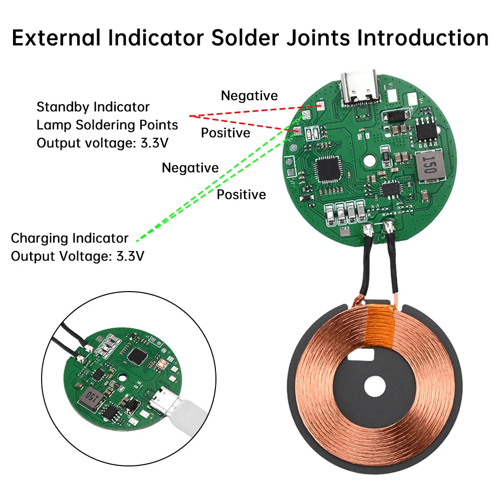 Type-C High Power Fast Charging Module DC 5V 9V 12V 20W Wireless Charger Transmitter Circuit Coil Charger Board