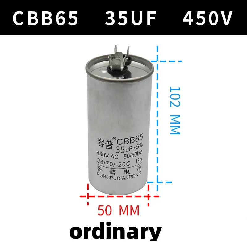 CBB65 450V Motor Capacitor Air Conditioner Compressor Start Capacitor 5uF 6uF 20uF 25uF 30uF 35uF 40uF 45uF 50uF 60uF 70uF