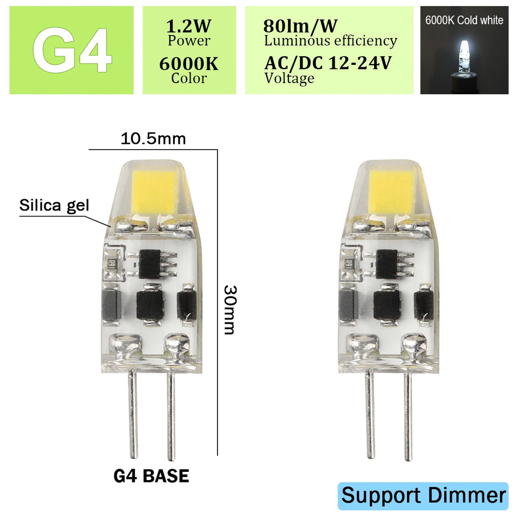 2pcs Mini G4 12V 24V LED Lamp Dimmable Light 3W COB Bulb AC DC 12V Lampada COB 360 Beam Lampada G4 COB Lights Replace Halogen