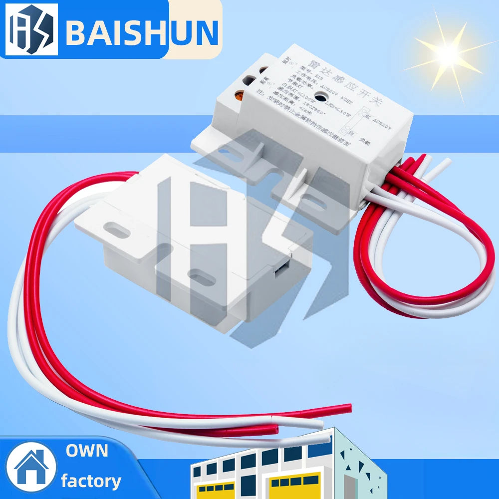 New 220V AC 50Hz Auto Infrared Sensor Switch PIR Microwave Radar Body Motion Sensor Module Adjustable For Time Distance Range