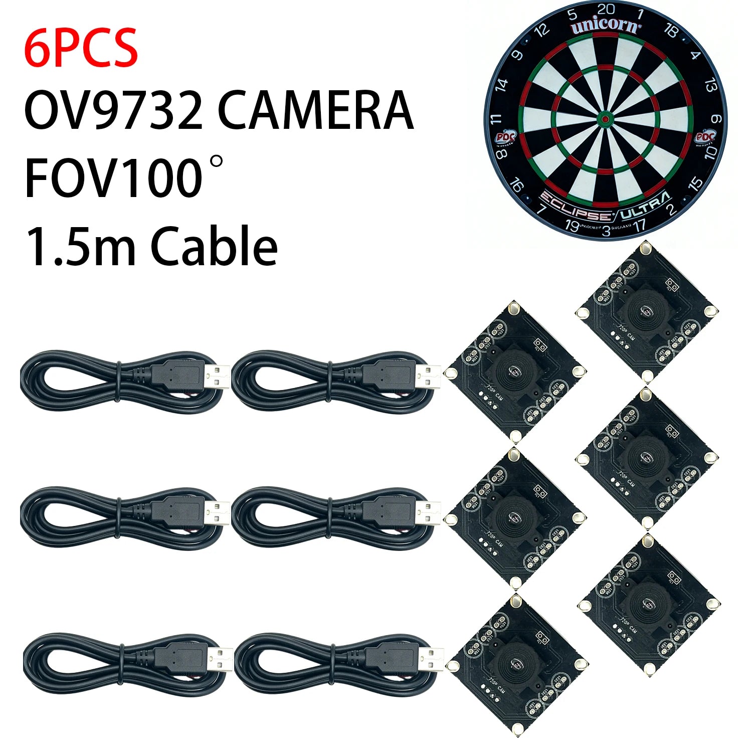 3-Pack OV9732 USB Camera 100° No Distortion 30FPS for Autodarts.io Dart Scoring System Raspberry Pi Mac Linux