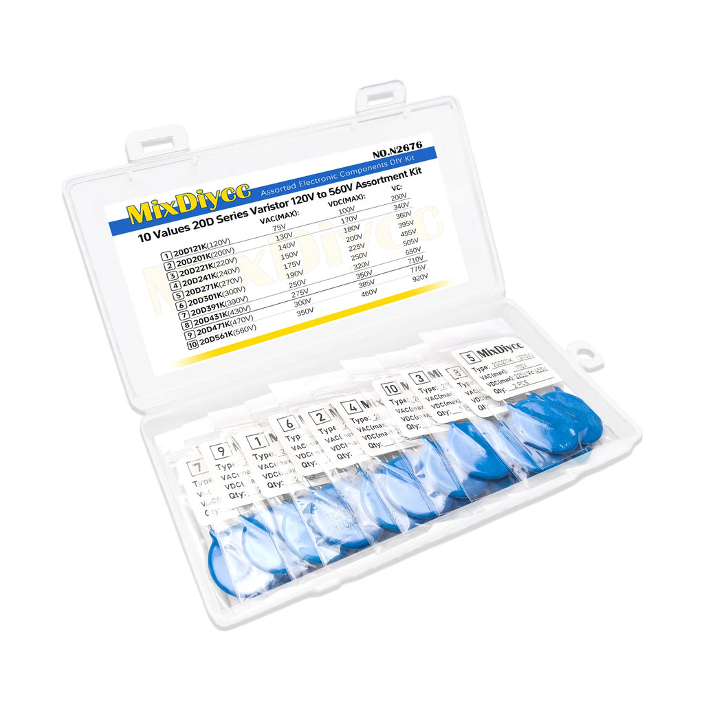 10 Values 20D Varistor Kit piezoresistor resistor VDR 121K/201K/221K/241K/271K/301K/391K/431K/471K/561K Total 20 Pcs