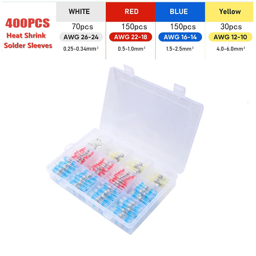 50-800PCS Solder Seal Wire Connectors Heat Shrink Solder Connectors Insulated Waterproof  Electrical Solder Butt Connectors