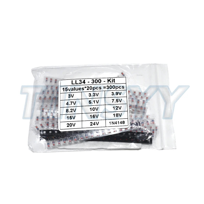 300PCS SMD LL34 Zener Diode Kit 0.5W 1/2W 3V-24V 2V-39V SMD Diode Set 1N4148