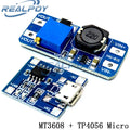 Micro USB 5V 1A 18650 TP4056 Lithium Battery Charger Module Charging Board With Protection + MT3608 2A DC-DC Step Up Converter