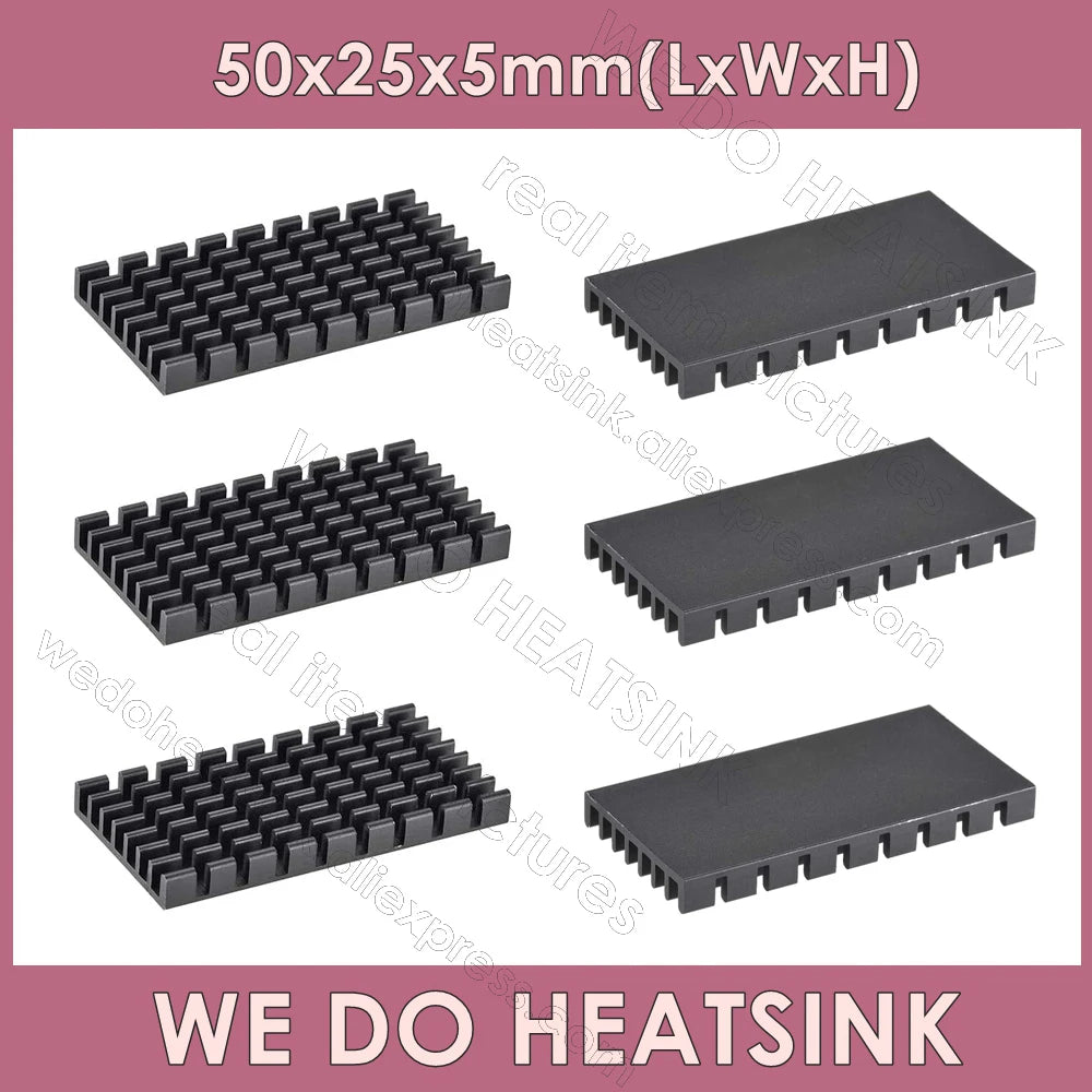 WE DO HEATSINK 50x25x5mm Without or With Thermal Pad Black Slotted Anodized Aluminum Heatsink Cooler Radiator