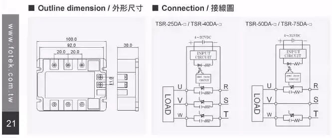 TSR-10AA TSR-25AA TSR-40AA TSR-60AA TSR-75AA TSR-80AA TSR-100AA Three-phase SSR Solid State Relay input 80-250VAC load 24-380VAC