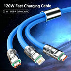 1.2m 2m 3 in 1 Fast Charge Cable For iPhone 11 15 16 XS XR iPad Air Samsung S20 S10 Xiaomi Huawei Type C Line Micro USB Wire