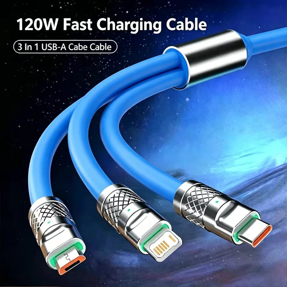 1.2m 2m 3 in 1 Fast Charge Cable For iPhone 11 15 16 XS XR iPad Air Samsung S20 S10 Xiaomi Huawei Type C Line Micro USB Wire