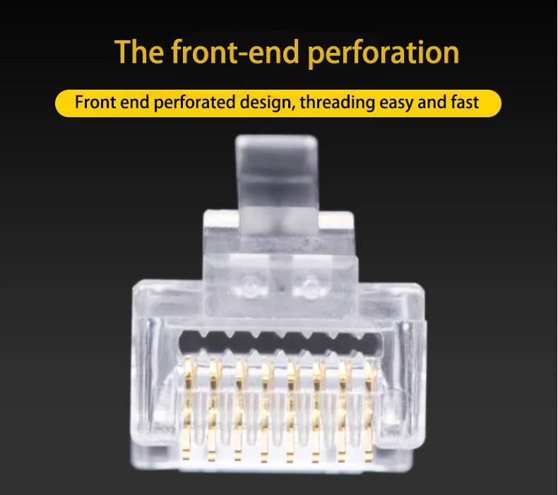 100pcs RJ45 CAT6 CAT5e Pass Through Connector Network Crystal End Gold-Plated Crimp UTP Standard Ethernet Network Modular Plug