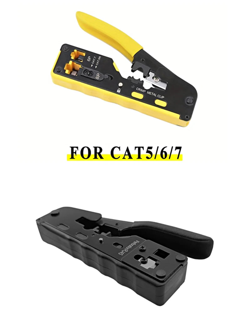 RJ45 Crimping Tool Wire Stripping Cutting Vertical Crimping Network Cable Pliers With Through-hole Cat7 Cat6 Cat5 8P6P Pliers