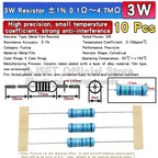 10pcs 3W Precision Metal Film Resistors 1% 3W 10 47 100 200 220 470 510 Ohm 1K 22K 4.7K 10K 47K 100k 200k 220k 510k 470k 1M Ohms