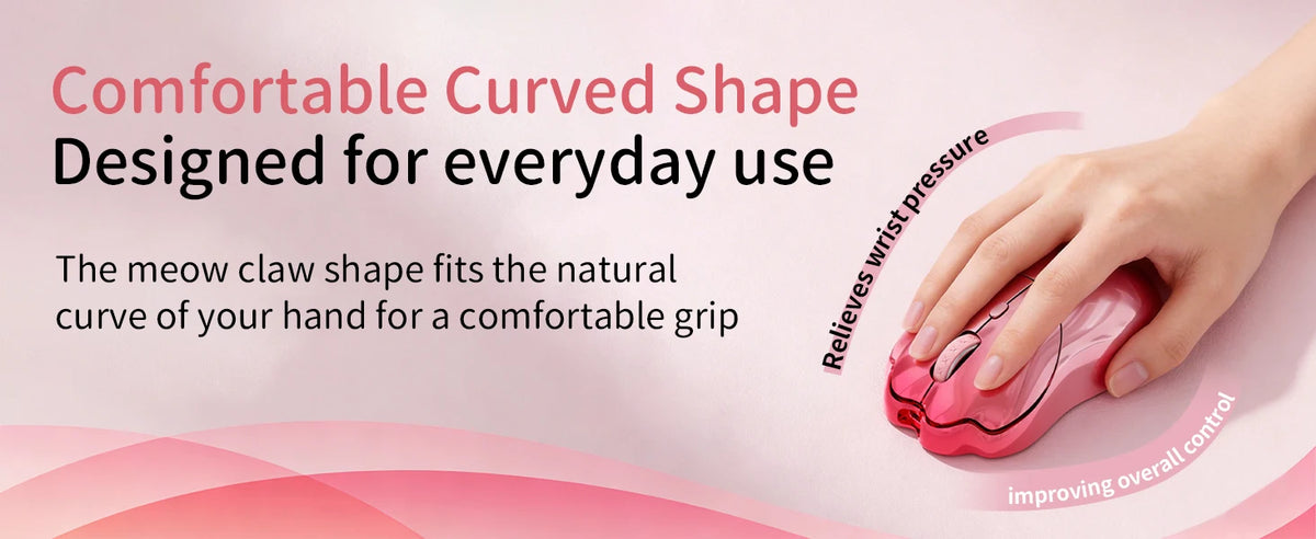 SayRose MO‑76 Cute Cat Paw Wireless Mouse 2.4G Bluetooth 5.0 Dual Mode 4‑Level DPI 800‑3200 Rechargeable Type‑C Mice for Laptop PC Mac Office Girl Gift