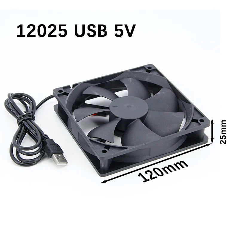 2 in 1 120mm 12cm 12025 DC USB Fan  5V 12V 24v 120mm*120mm*25mm Brushless USB Cooling Fan oil 2PIN PC Case Cooler 12cm E