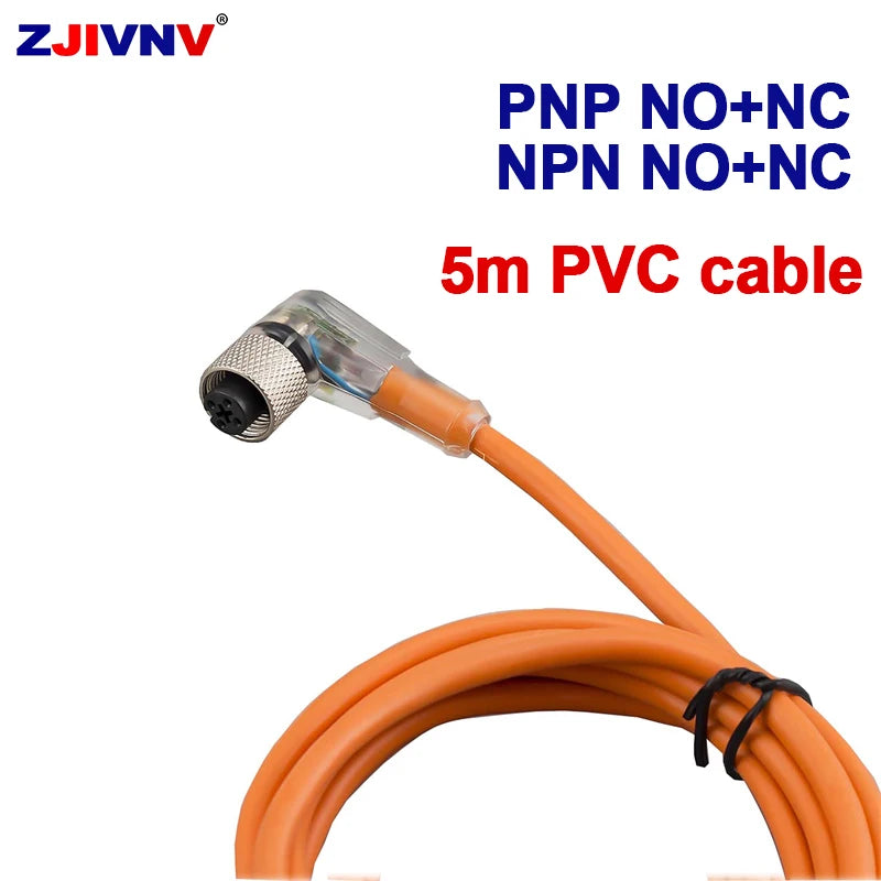 5PCS M12 NPN/PNP Proximity Sensor Connector with LED angle Type Female Sensor Cable Plug Connector 5M Cable