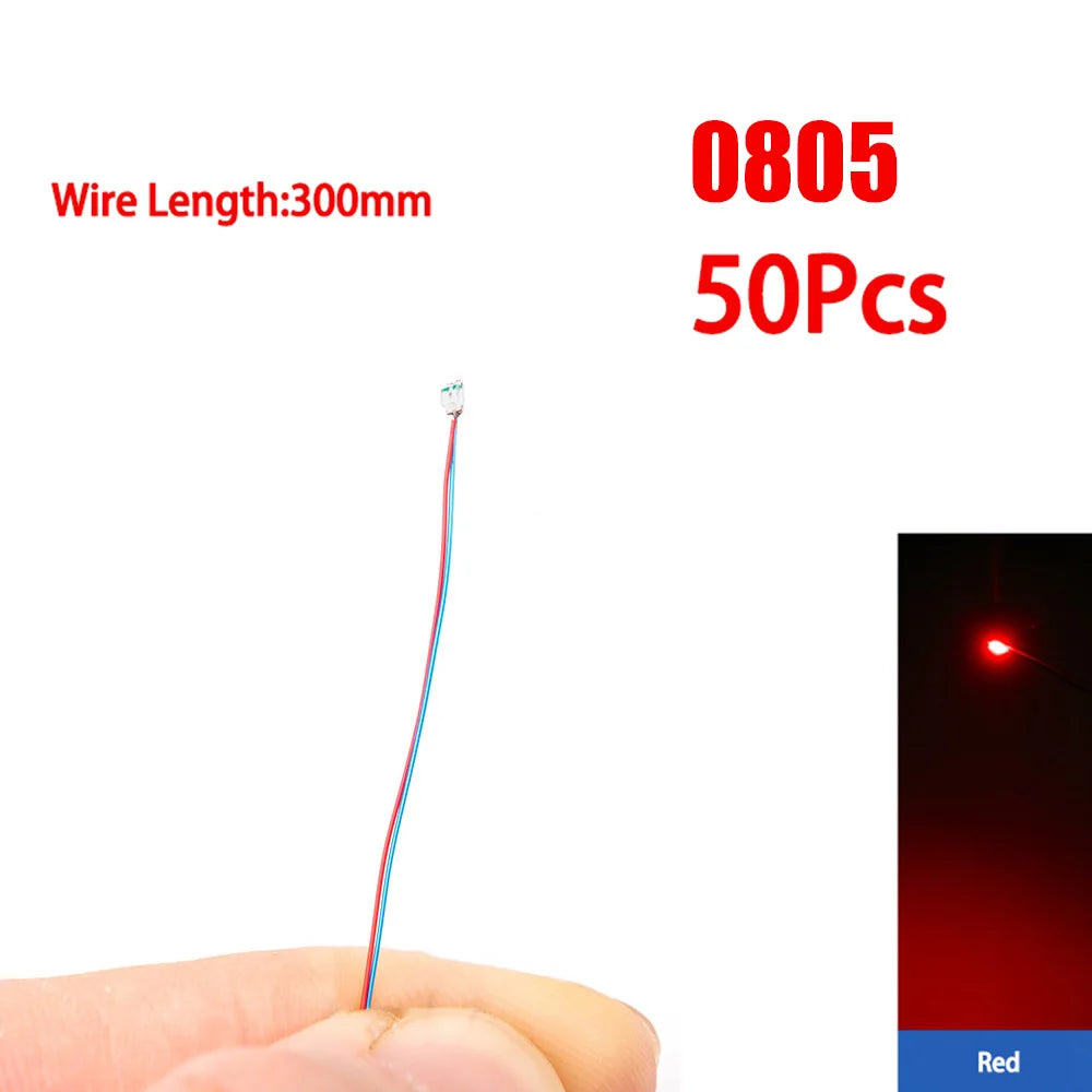 50pcs 0805 1206 SMD Lamp Wired Micro Led Pre-Soldered Micro Litz Wired Chip 30cm 3V Railway Model Scenes Light DIY Leads Wires