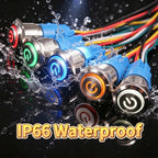 12/16/19/22mm Metal Push Button IP66 Waterproof Self Reset Latching Red LED 1NO1NC Plug Terminal 5V 12V 220V Control Switch Blue