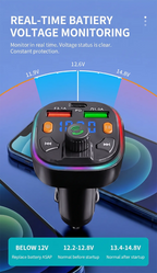 Wireless Car Bluetooth 5.0 FM Transmitter Radio Adapter RGB Light PD Fast Charger 3 Ports Hands-Free Call Bass Boost MP3