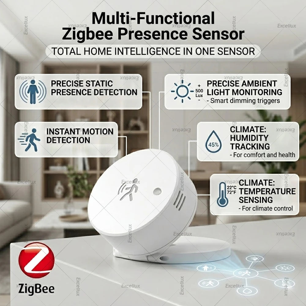 Zigbee 24G MmWave Radar Human Presence Sensor, PIR Motion Detector, Brightness Temperature Humidity Meter, For Tuya Smart Life Z