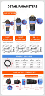 T&I IP68 waterproof aviation plug socket circular rear nut connector 2 3 4 5 7 9 12 pin SP21 butt connector