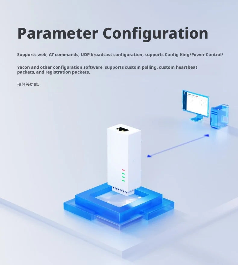 Serial to Ethernet Converter, RS485↔Ethernet, Modbus RTU/TCP Gateway, IP30, 5-36V DC, DIN Rail Mount