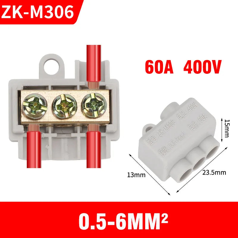 High Power Branch Terminal Quick Wire Connector Terminal Block 400V Electrical Cable Junction Box ZK-306 T-Type Wiring Terminal