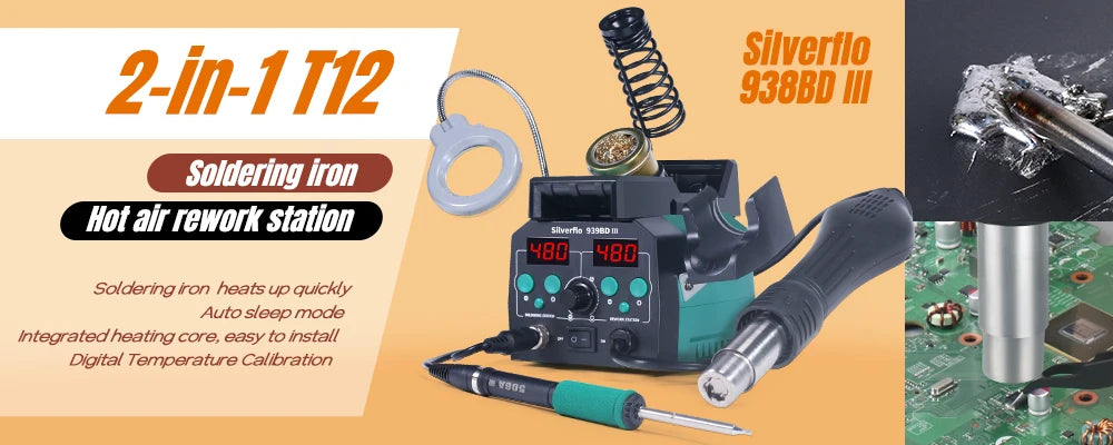 Silverflo 858D-II Hot Air Rework Station 700W Heat Gun Station With Temp.Calibration Mode for BGA PCB IC Phone Repair 220V