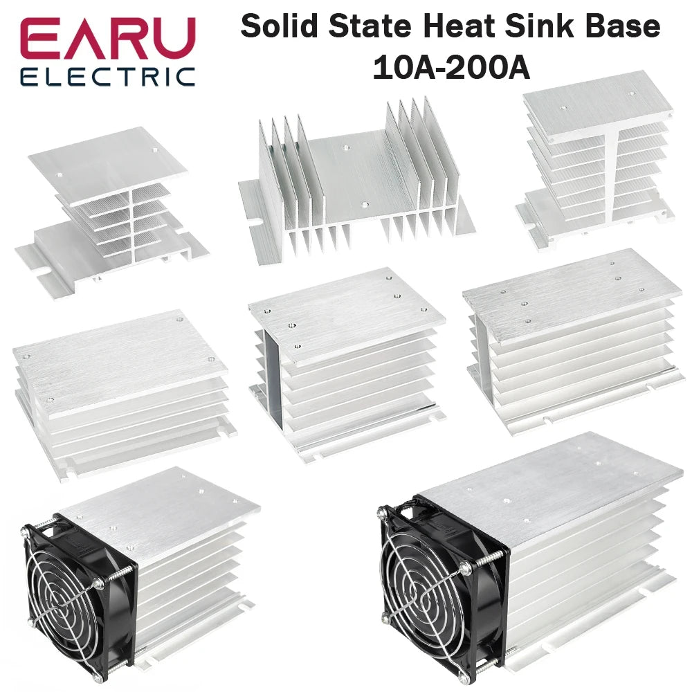 EARU 10A-200A New Single Phase Three Phase Solid State Relay Module Heat Sink SSR DA AA DD Aluminum Fins Radiator Din Rail Mount