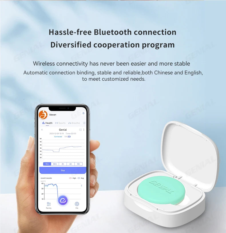 Wireless Bluetooth Digital Thermometer – Medical-Grade Accuracy, 24/7 Continuous Monitoring with App Alerts, Skin-Friendly Wearable Patch for Babies, Elderly & Postoperative Care