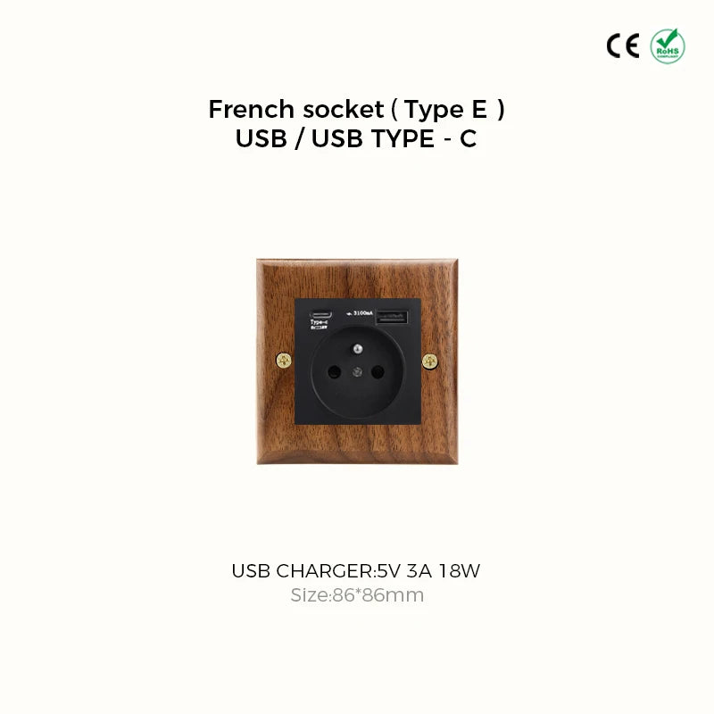 Avoir Retro Black Walnut Panel Toggle Switches USB Type C FR EU Socket Outlet Brass Lever Wall Light Switches Cat6 Rj45 For Home