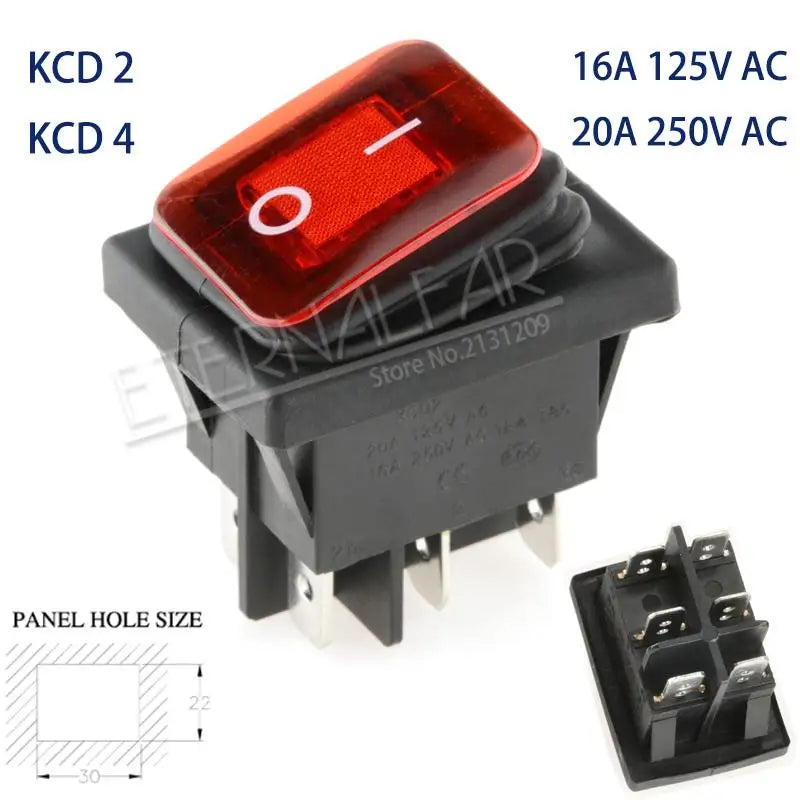 KCD1 KCD2 KCD4 KCD6 On Off 10A 16A 20A 125V 250V AC Heavy Duty DPST Sealed Waterproof Auto Boat Marine Toggle Rocker Switch with