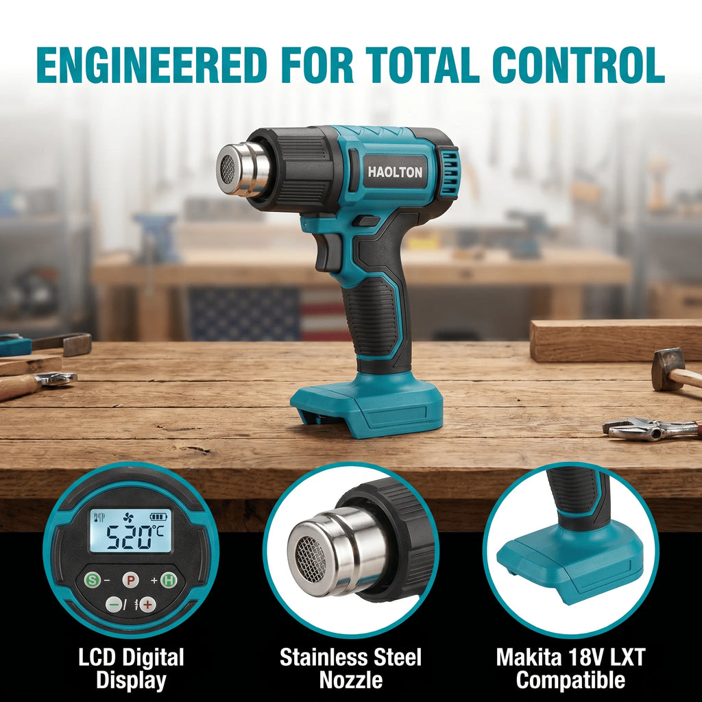 HAOLTON Gun Industrial Handheld Electric Heat Gun Temperatures Heat Gun Cordless Hot Air Adjustable 18V Battery